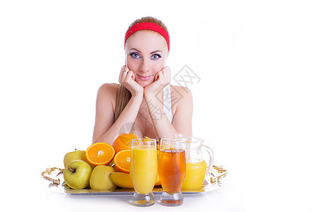 果实和果汁的女人图片