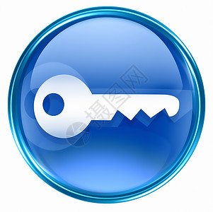 Key 图标蓝色 在白色背景上孤立网页反射网络玻璃电脑入口安全互联网圆形水平图片