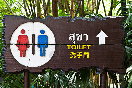泰语 英语和济语三种语言的公共厕所标志图片
