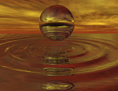气泡反射玻璃水晶太阳海洋场景插图微光真实感天空背景图片