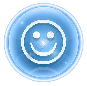 与白背景隔绝的笑脸图标冰插图表情喜悦阴影圆圈圆形蓝色网站徽章白色图片