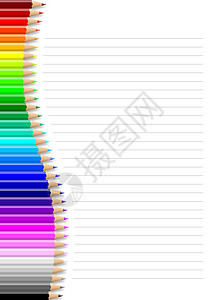 线条笔记本页上的多彩铅笔墙蜡笔教育创造力彩虹字帖工具学校孩子学习艺术图片