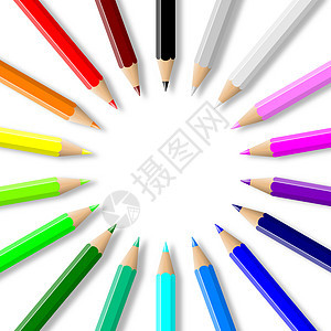 圆环安排的多彩铅笔收藏床单框架配件学习蜡笔字帖爱好彩虹学校工作室图片