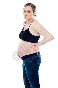 怀孕的孕妇工作室魅力疼痛失败情感压力女性女士牛仔裤冒充图片