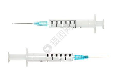 白上孤立的线条白色塑料医疗药品护理人员注射器背景图片