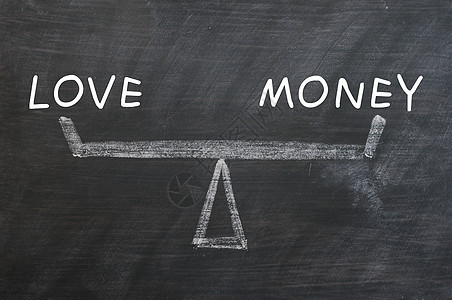 爱和金钱的平衡 用黑板上的粉笔图片
