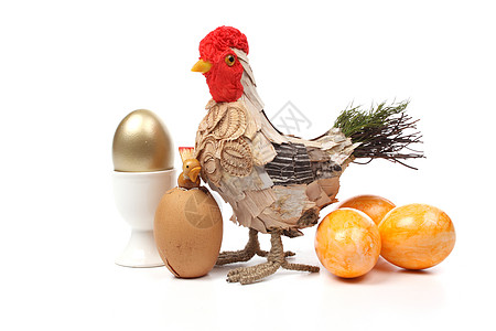 复活节鸡蛋绒毛假期工作室手工圆形庆典母鸡鹅卵石金子传统图片