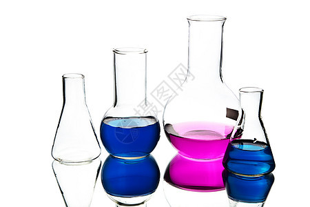 孤立的化学实验室化学品设备瓶子乐器蓝色器皿药店玻璃取证科学家制药烧瓶图片