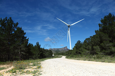 西班牙的风力涡轮机农场车站活力发电机蓝色力量场地旋转创新小麦资源图片