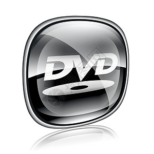 DVD 图标按钮黑玻璃 在白色背景上隔离图片