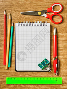 办公室用品和笔记本的死寿命贴纸木板剪刀笔记剪辑回形针教育活页夹学校项目图片