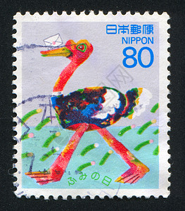 日本绘画带有字母的 Ostrich背景