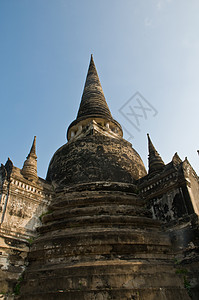 泰国Ayutthaya的Wat Stupa山区艺术寺庙假期建筑学宗教旅游观光遗产蓝色印象图片