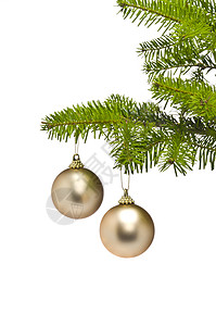 圣诞树枝的两金装饰球 两金装饰球图片