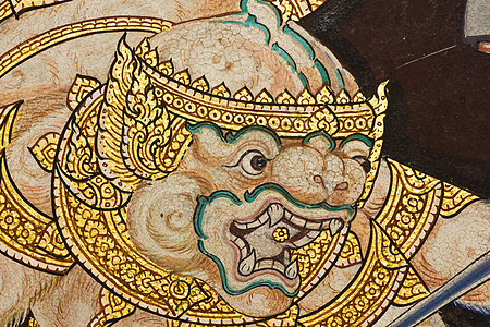 寺庙墙壁上的泰式艺术绘画 泰国的普遍性 佛教教堂装饰的任何一种艺术等 用人们捐赠的钱创作 复制或使用不受限制蝴蝶墙纸叶子装饰品古图片