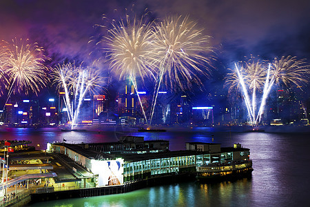 香港烟火港口魔法自由辉光建筑物天空喜悦假期乐趣派对图片