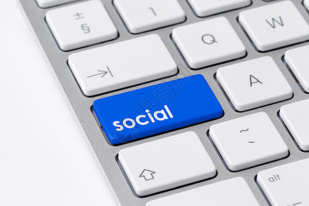 带有显示“社会”一词的单蓝色按钮键键盘图片