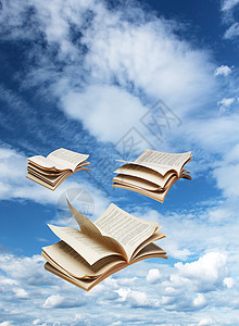 在蓝天上飞翔的三本书航班学习天空教育教科书飞行文学知识想像力图片