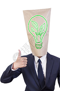 商务人士封面封面头爱绿色能源领带棕色个性荧光套装成人写作叶子白色活力背景图片