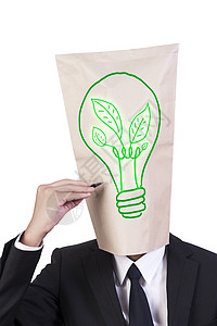 商务人士封面封面头爱绿色能源活力领带白色个性盖头荧光男性叶子套装成人背景图片