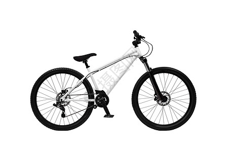 白色背景孤立的山地自行车休闲红色齿轮车辆踏板车轮山地车勘探框架灰色图片