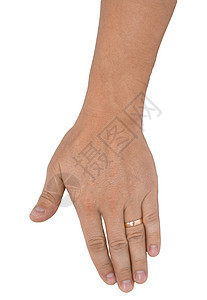 男人的手把拇指伸向白色身体协议指甲团队商业戒指优胜者棕榈手腕工作图片