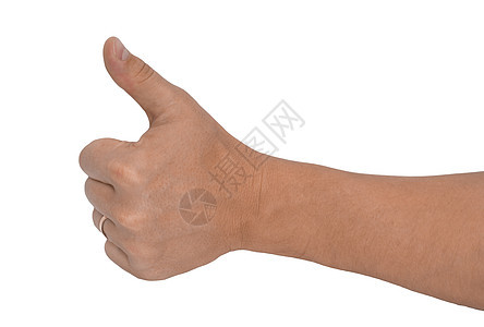 男人的手把拇指伸向白色指甲棕榈食指工作商业数字手臂男性团队戒指图片