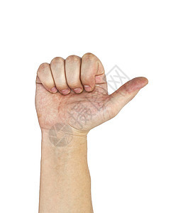 男人的手把拇指伸向白色手指商业工作身体戒指指甲数字团队男性手势图片