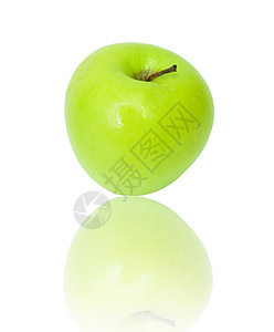 一个成熟的绿苹果 白纸保健卫生食物小吃果汁团体水果宏观植物水滴图片