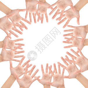 白色背景上的手孤立圆形的圆形团体帮助团队合伙圆圈女孩女性解决方案女士手指图片