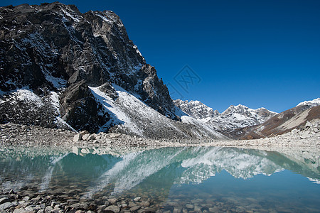 喜马拉雅圣戈基诺湖山区山峰和反射图片