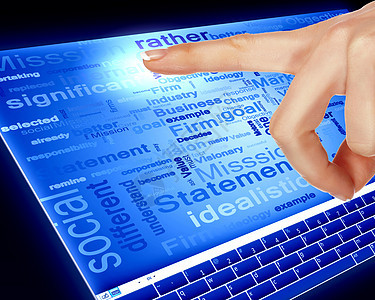 触摸蓝色电脑屏幕的手指展示用户按钮软件创新科学界面触摸屏钥匙导航图片