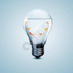 电灯泡里有金鱼液体想像力力量金子创新解决方案环境技术商业金属图片