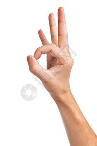 手正在显示白上隔离的确定符号协议表决指甲白色成人拇指棕榈信号身体幸福图片