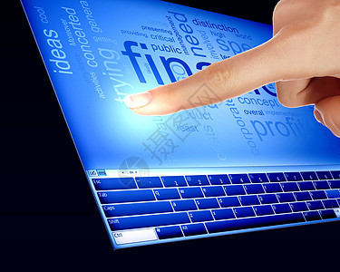 触摸蓝色电脑屏幕的手指键盘软件科学商业导航钥匙界面展示桌面触摸屏图片