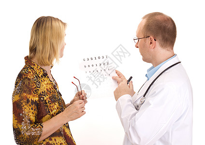 眼科医生的病人女士测试驾驶男人司机药品专家光学硬化字母图片