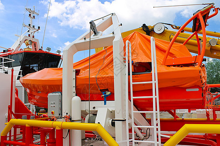 现代船上的救生艇生存援助假期港口天空技术安全发射救援甲板图片