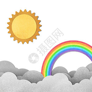 Grunge 纸质质月亮和彩虹工艺组织天气记事本孩子天空蓝色星星季节卡片图片