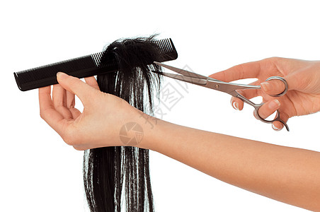理发设计师梳子剪刀两人头发年轻人造型剪发人手美容师图片