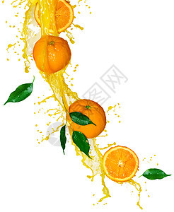 橙子水果和喷洒果汁加白饮食柠檬热带飞溅运动橘子液体水滴苏打溪流图片