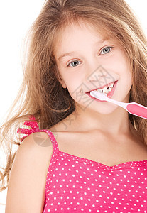 带着牙刷的快乐女孩微笑保健孩子美白牙齿女性卫生空腔牙科福利图片
