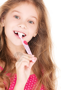 带着牙刷的快乐女孩刷子保健卫生牙齿福利空腔美白微笑牙科女性图片