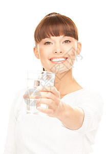 妇女用水杯福利微笑黑发女孩快乐生活保健营养液体活力图片