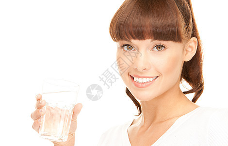 妇女用水杯玻璃女孩生活微笑卫生液体饮食营养活力保健图片