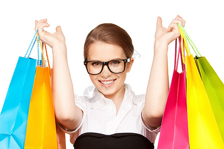 专柜女孩顾客购物狂消费者享受奢华礼物眼镜购物者白色图片