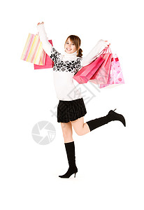 专柜购物奢华女性微笑快乐幸福高跟鞋消费者裙子毛衣图片