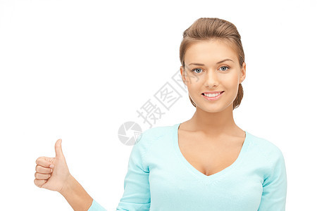 向上缩略图手势快乐微笑手指女性女孩商务成功成就白色图片