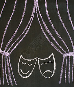 喜剧和悲剧面具情感演员粉笔画黑板幸福木板戏剧展示悲伤插图图片