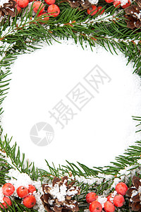 圣诞节框架框架浆果新年边界锥体枝条装饰品叶子松树玩具季节图片
