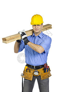 有木材的建筑工人塑料男人金属手套劳动者旋转男性建设者工作黄色图片